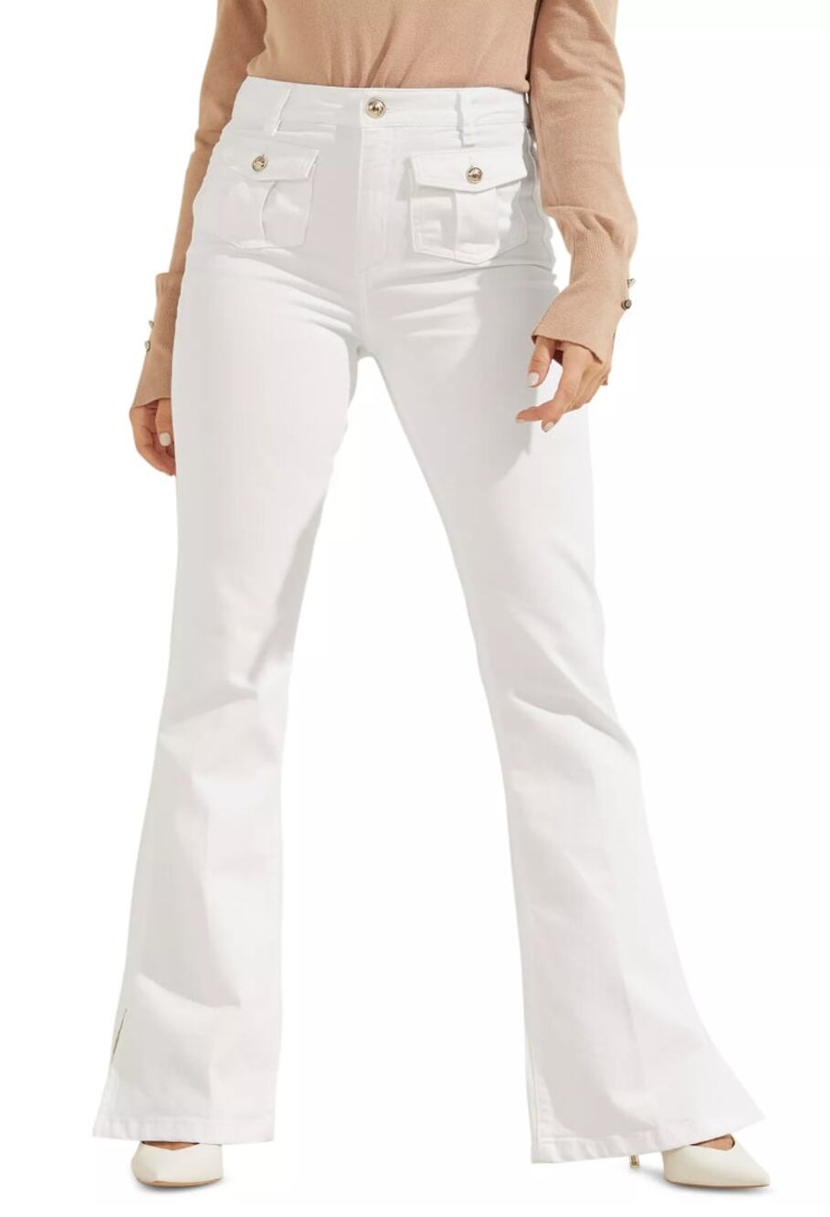 GUESS White Jossy High Rise Flare Jeans Size 30 x34" Flap Pocket